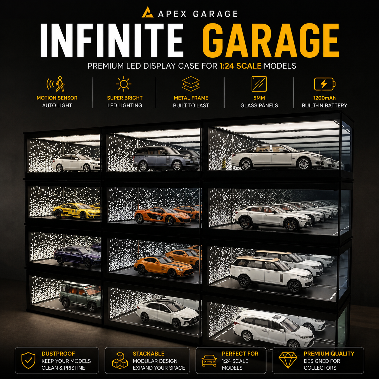 APEX GARAGE Infinite Garage Display Case for 1:24 Scale Models